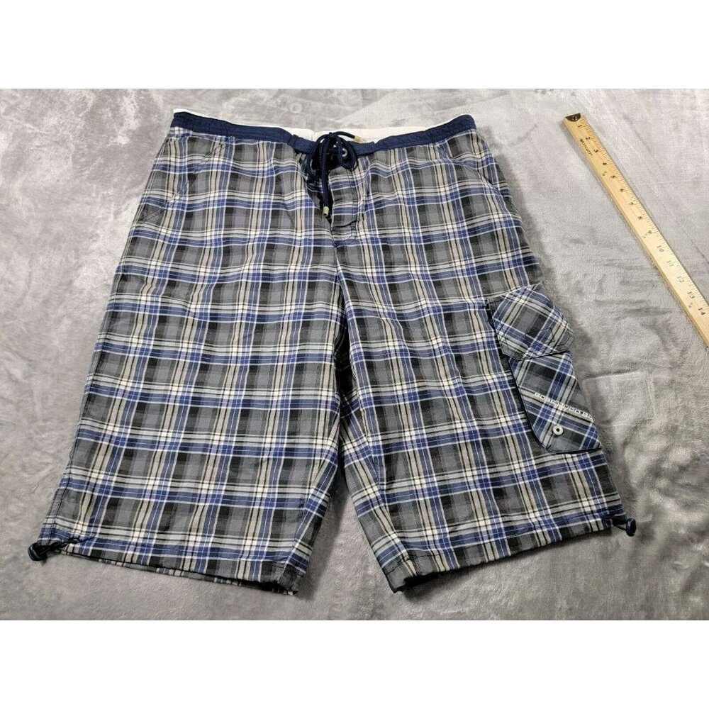 NEW‎ HUGO BOSS Blue Plaid Board Shorts Casual Cargo Pockets Size Large 36x13